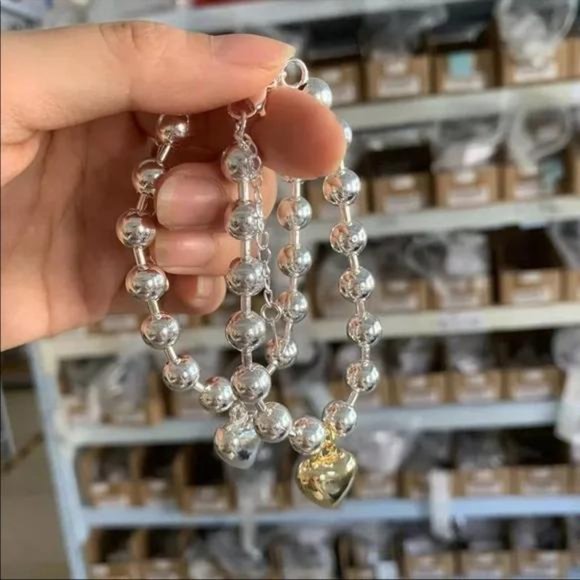 NEW 925 STERLING SILVER PEACH HEART BEADS BRACELET, NICE BRACELET, CUTE BRACELET - Picture 2 of 5